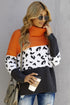 Turtleneck Splicing Chunky Knit Pullover Sweater